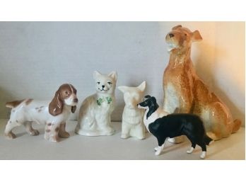 Porcelain & Bone China Dog And Cat Figures