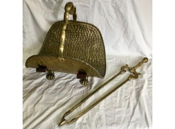 Brass & Iron Log Carrier With Brass Tongs