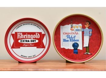 Pair Of Pabst Blue Ribbon And Rheingold Beer Trays