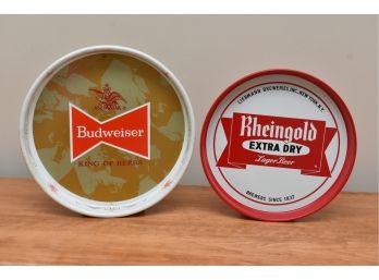 Pair Of Budweiser And Rheingold Beer Trays