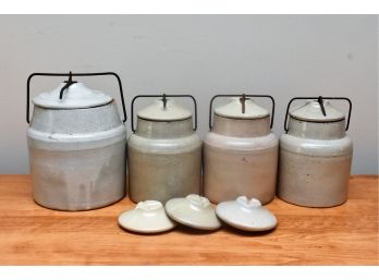 Stoneware Crocks With Wire Bail Lids