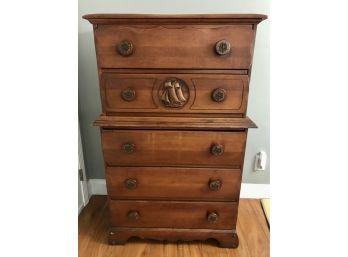 Vintage Nautical Themed Rock Maple Chest Of Drawers