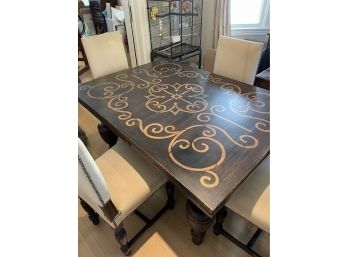 Beautiful Black With Gold Scroll Dining Table With 2 Captain Chairs And 4 Chairs  Brass Nailhead Trim