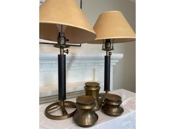 Set Of 2 Faux Leather Lamps And 3 Victoria Hagan Candleholders