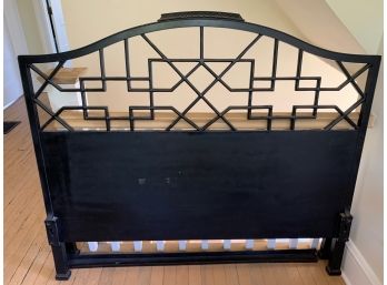 Black Lacquer Full Bed Frame - Open Fretwork With Cross And 2 Side Rails