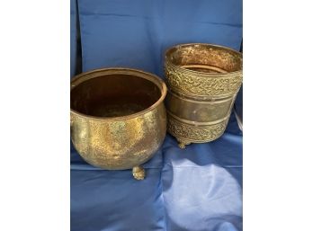 2 Piece Vintage Lion Claw Feet Garbage Cans - Brass