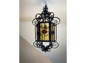 Beautiful! Modern Art Deco Ornamental Metal Pendant Light With Colored Decorative Glass 10Dx20H