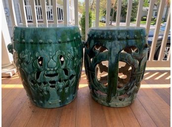 Set Of 2 Green Garden Stools