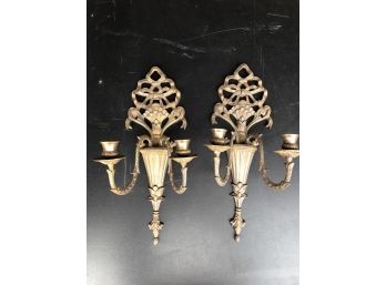 Pair Of Brass Wall Sconce Candle Holders