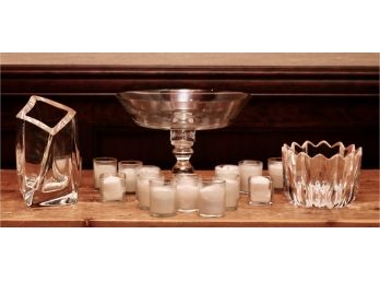 Assortment Of Crystal And Glass Bowls With Votives