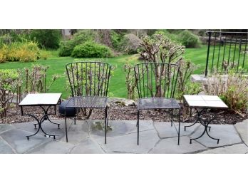 Set Of Vintage Metal And Ceramic Outdoor Chairs And Tables