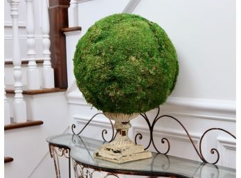 Faux Moss Topiary On A Metal Trophy Pedestal