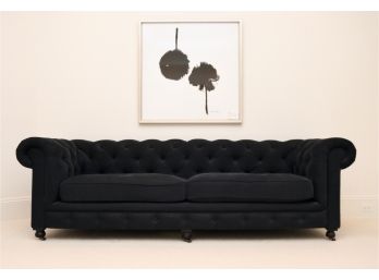 Tufted Velour Long Sofa With Casters