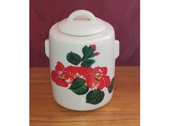 Vintage 1940s MCCOY Red Hibiscus Flowers Cookie Jar