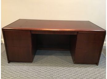 Large Mahogany On Walnut Desk With Drawers