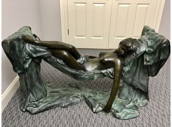 Stunning Bronze Sculpture Of Nude Women On Drapery