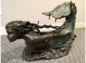 Contemporary Bronze Mermaid  Figural Sculpture With Glass Top