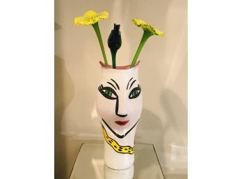 KOSTA BODA Women's Face Hand Painted Vase With  3 Glass Flower Accents