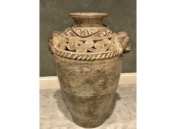 Large Decorative Vase With Elephant Accents