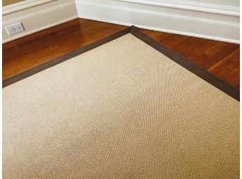 Beige Wool Area Rug With Brown Twill Binding