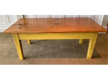 Pine Coffee Table With Painted Yellow Legs