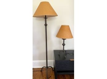 Pair Of Lamps With Metal Base - Floor And Table