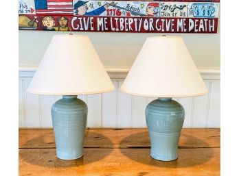 Pair Of Simon Pearce Ceramic Lamps