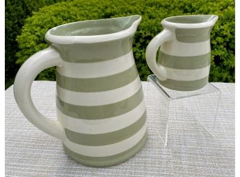 Pair Of Striped Ceramic Pitchers By Terra Moto