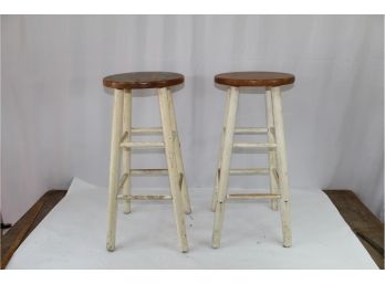 2 Painted Bar Stools Oak Tops