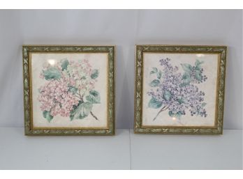 2 Floral Prints In Painted Wood Frames