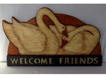 Hand Crafted 'Welcome Friends' Wooden Goose Sign-Country Farmhouse Decor