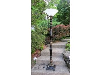 Large Bronzed Torchiere Lamp W/Alabaster Centers 6 Foot Tall, Tested, Working