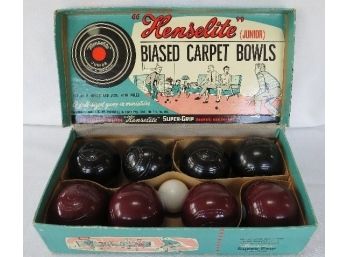 Vintage 1950's Era Set Of Hensalite Australian Carpet Balls In Orig Box - Indoor Bocci!