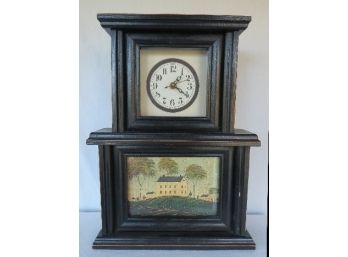 Early Case Clock Style Tabletop Or Mantle Clock, Modern Batt Op Quartz Movement