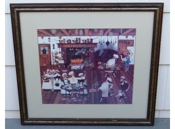 Folk Art Charles Wysocki Framed 'Singing Pie Makers'  Kitchen Chefs And House Servants Having A Great Time