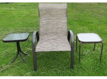 Harbor Breeze Fabric Outdoor Chair W/2 Glass Top Side Or End Tables In 2 Styles