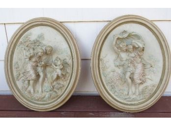 Alexander Backer Co. (ABCO) Cast Chalkware Or Plaster Neoclassical 3 Dimensional Plaques Mid-Century