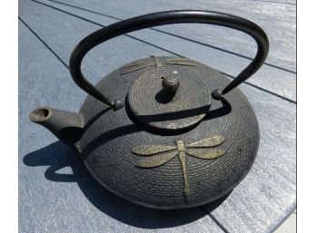 Japanese Bronzed Cast Iron Dragonfly Teapot W/stainless Tea Strainer