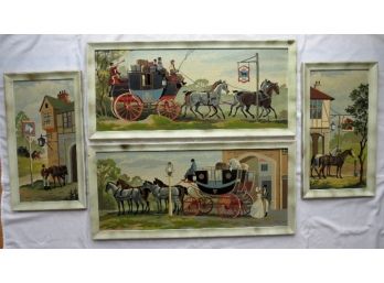 Vintage Victorian Era Themed Framed Set Of 4 Paint By Number Paintings