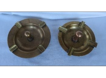 Two Brass Trench Art Style Artillery Shell Ashtrays