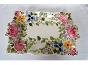 Beautiful Ceramic Rectangular Tray With Floral Design-perfect For Summer Entertaining!