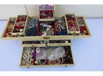 Estate Lot Of Vintage Costume Jewelry, Watches, Necklaces, Beads, Clip-on Earrings, Pins, Etc... In Orig Box