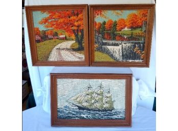 3 Vintage Mid-Century Richard Batchelder Kay Dee Linen Framed Prints Very 50's, Very Collectible Now