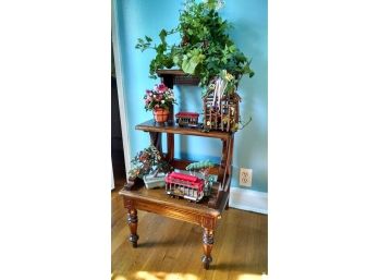 Wood Step Tier Plant Stand And Fake Plants - 18' X 32' X 19