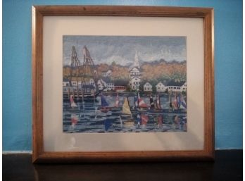 Framed Neddlepont - Boat Scene - 20' X 17'