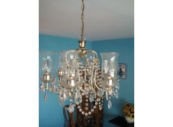 Vintage Hurricane Lamp Dining  Room Chandelier - Grapevine Design With Tear Drops - Gold Trim