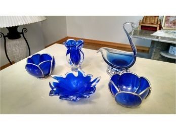 Lot Of Blue Glass Home Decorations
