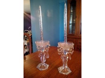 Set Of 2 Vintage Crystal Candle Holders With Tear Drops - Candles Separate In Auction