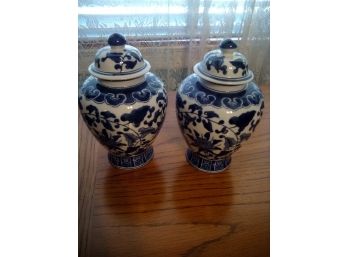 Decorative Blue Pattern Jars - 6'h