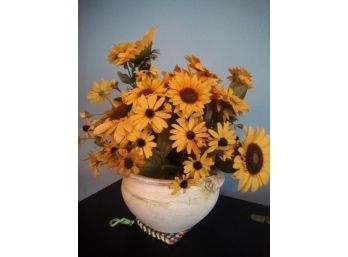Clay Vase With Dried Sunflowers